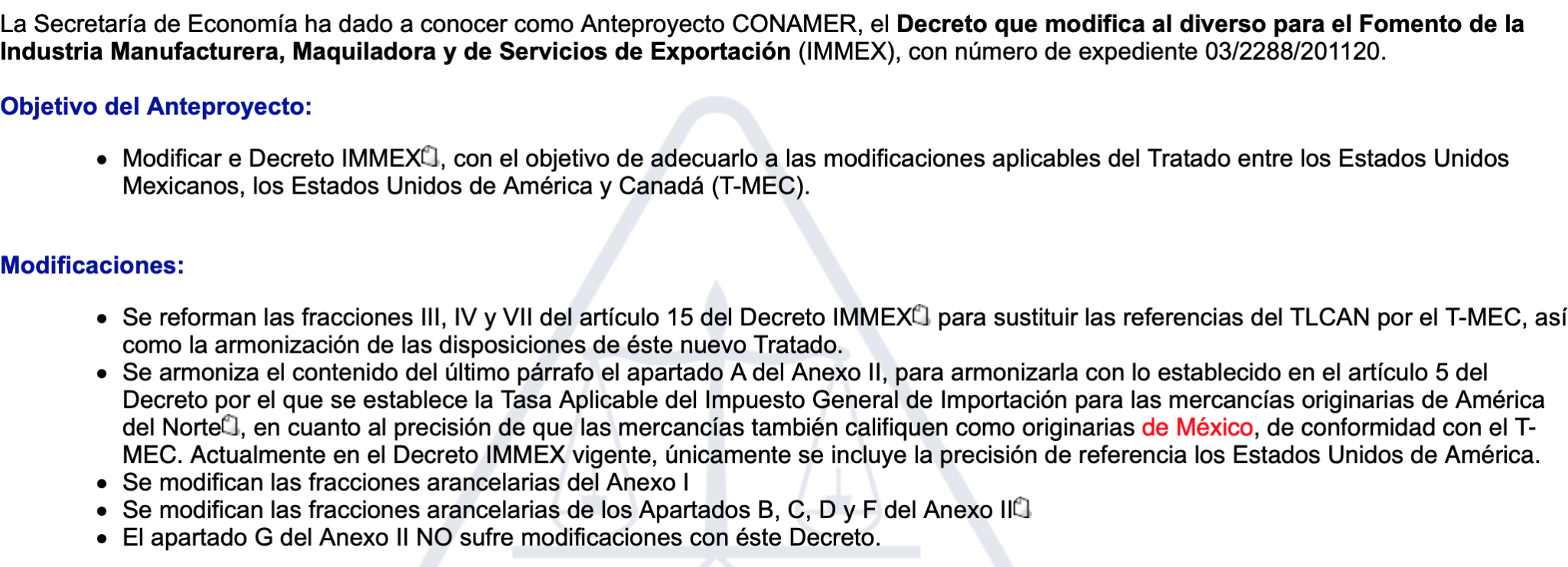 Anteproyecto CONAMER: Modificación Al Decreto IMMEX - Publicaciones De ...