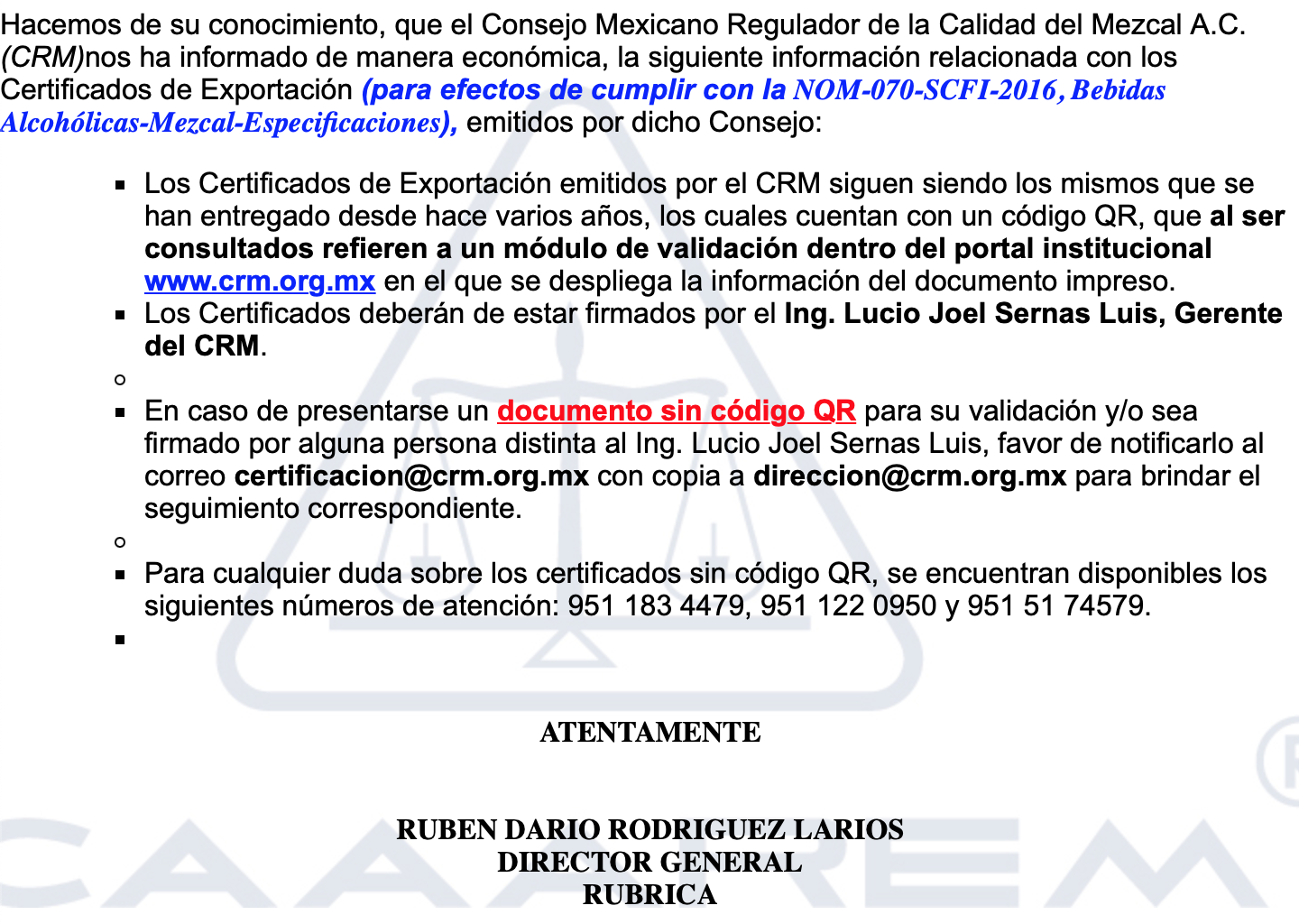 Certificados De Exportación (NOM-070-SCFI-2016, Bebidas Alcohólicas ...